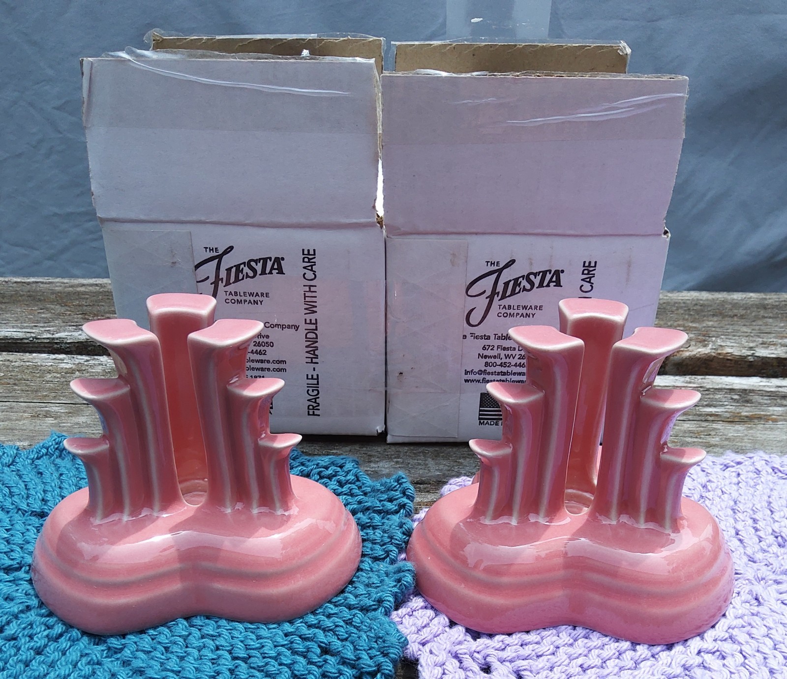 Fiestaware Pair of PEONY Pyramid Tripod Candle Holders #375 of 400