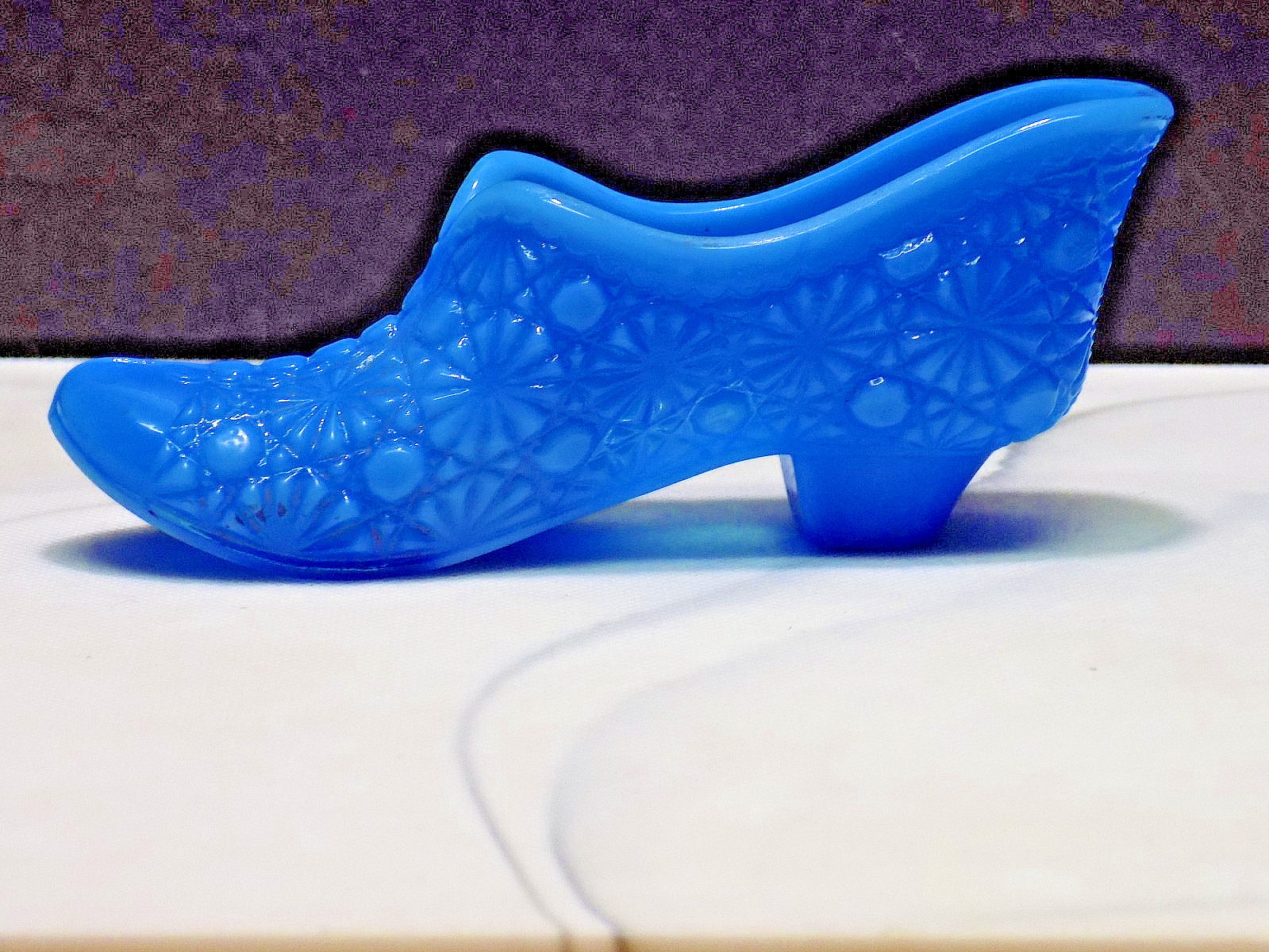 Daisy and Button Translucent Blue Milk Glass 4-3/4″ Shoe