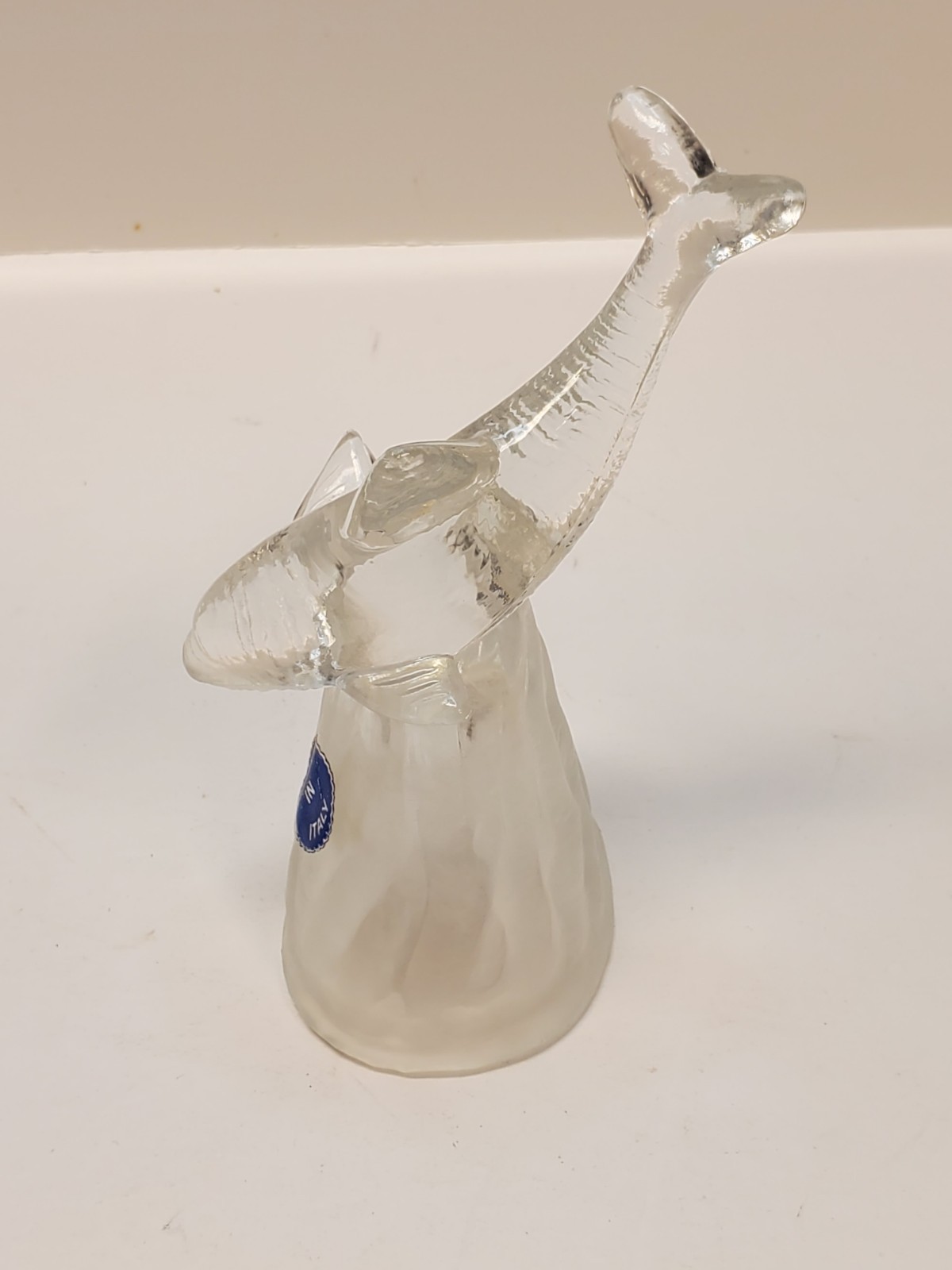 Clear Glass Dolphin Bell On A Wave Figurine Made In Italy Vintage
