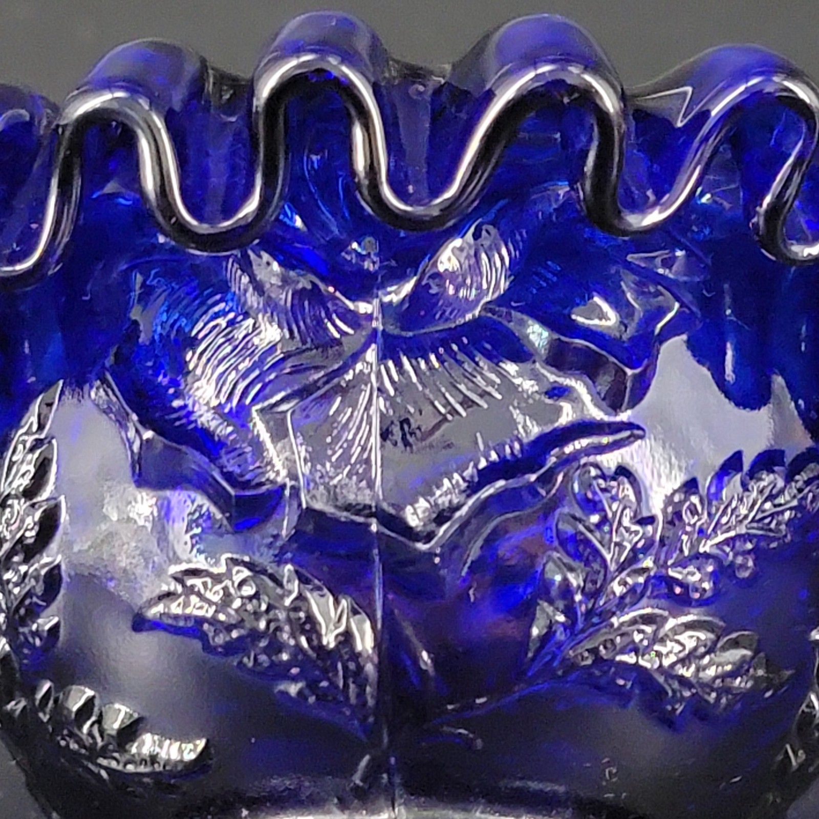LG Wright Fairy Lamp Embossed Rose Cobalt Blue Glass Ruffled Edge BASE ONLY