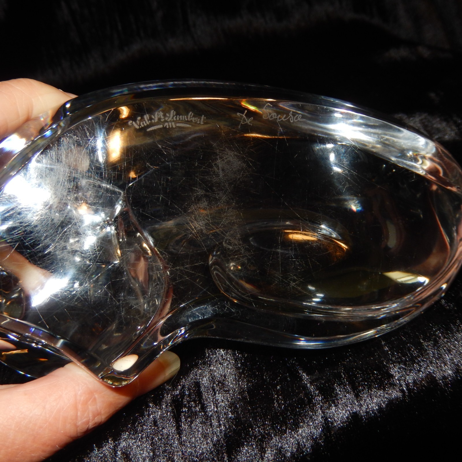Large Signed Vintage Val St Lambert Art Glass CAT Animal De Sousa Scuplture