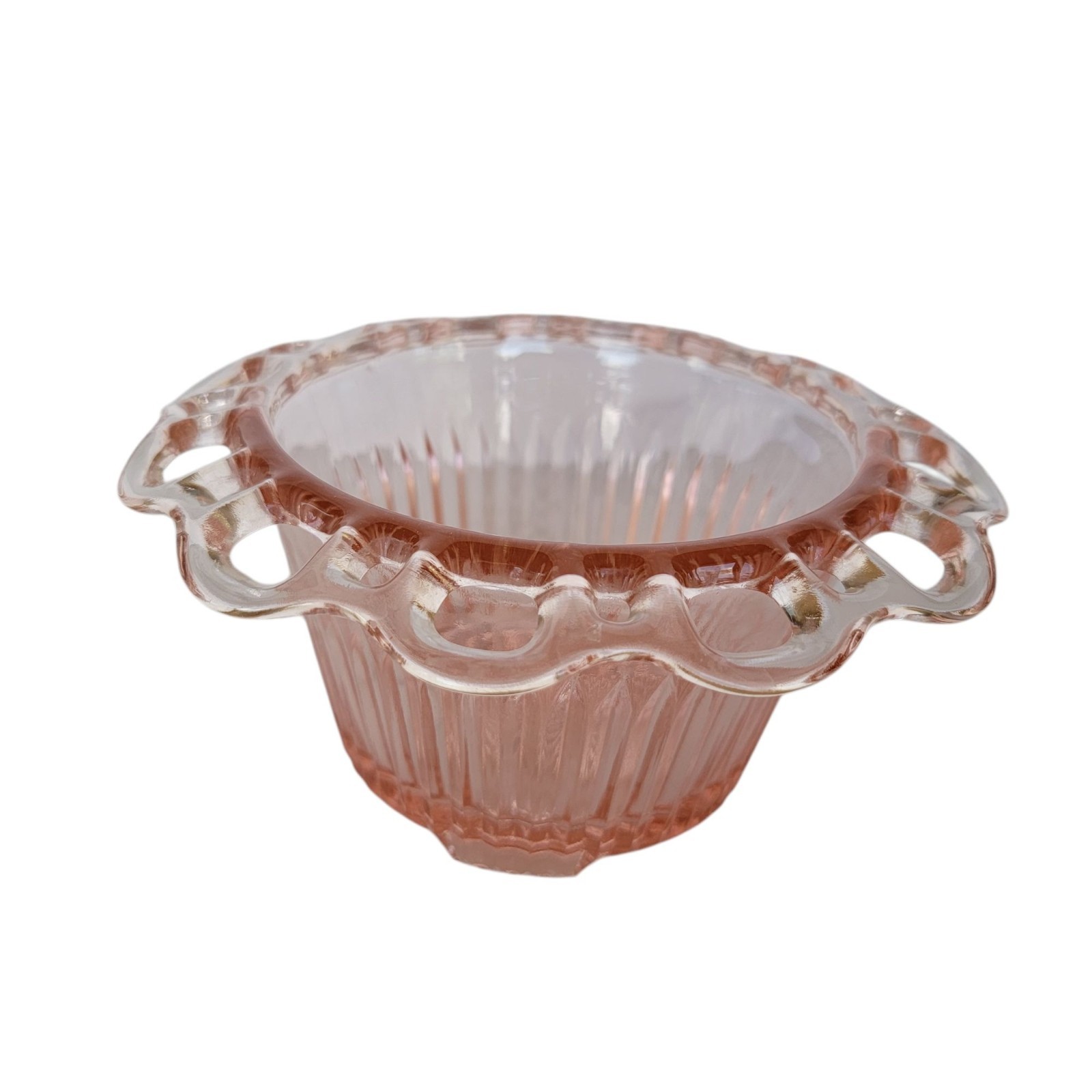 Anchor Hocking Floral Lace Edge Pink Depression Glass Bowl Vase