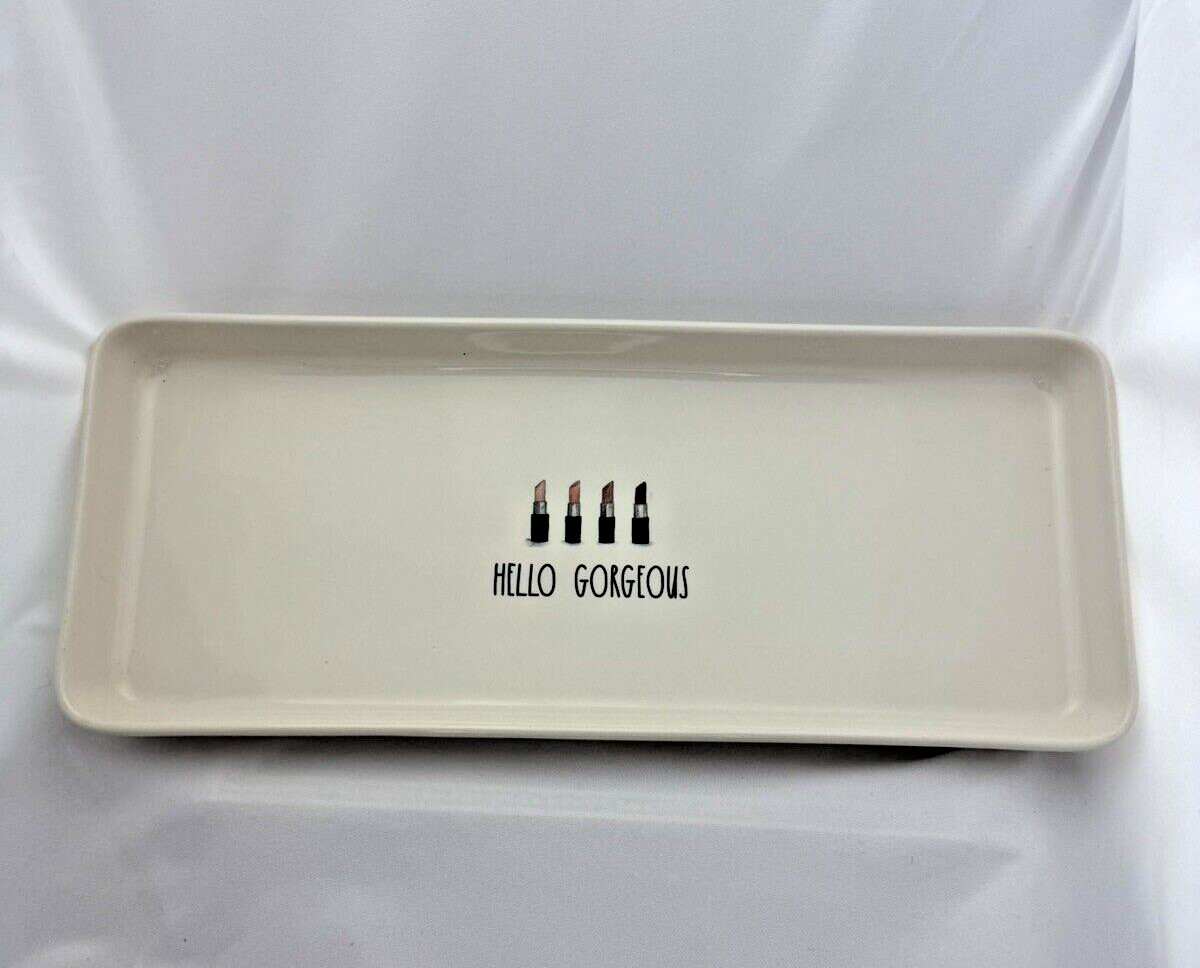 Rae Dunn “HELLO GORGEOUS” Lipstick Ceramic 15″x6″x1.5″ Tabletop/Makeup Tray New