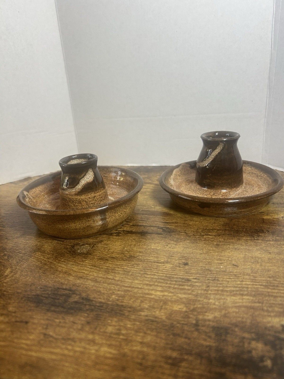 Willow Tree Pottery Candle Holders Set Rustic Brown Glaze Cartersville Georgia