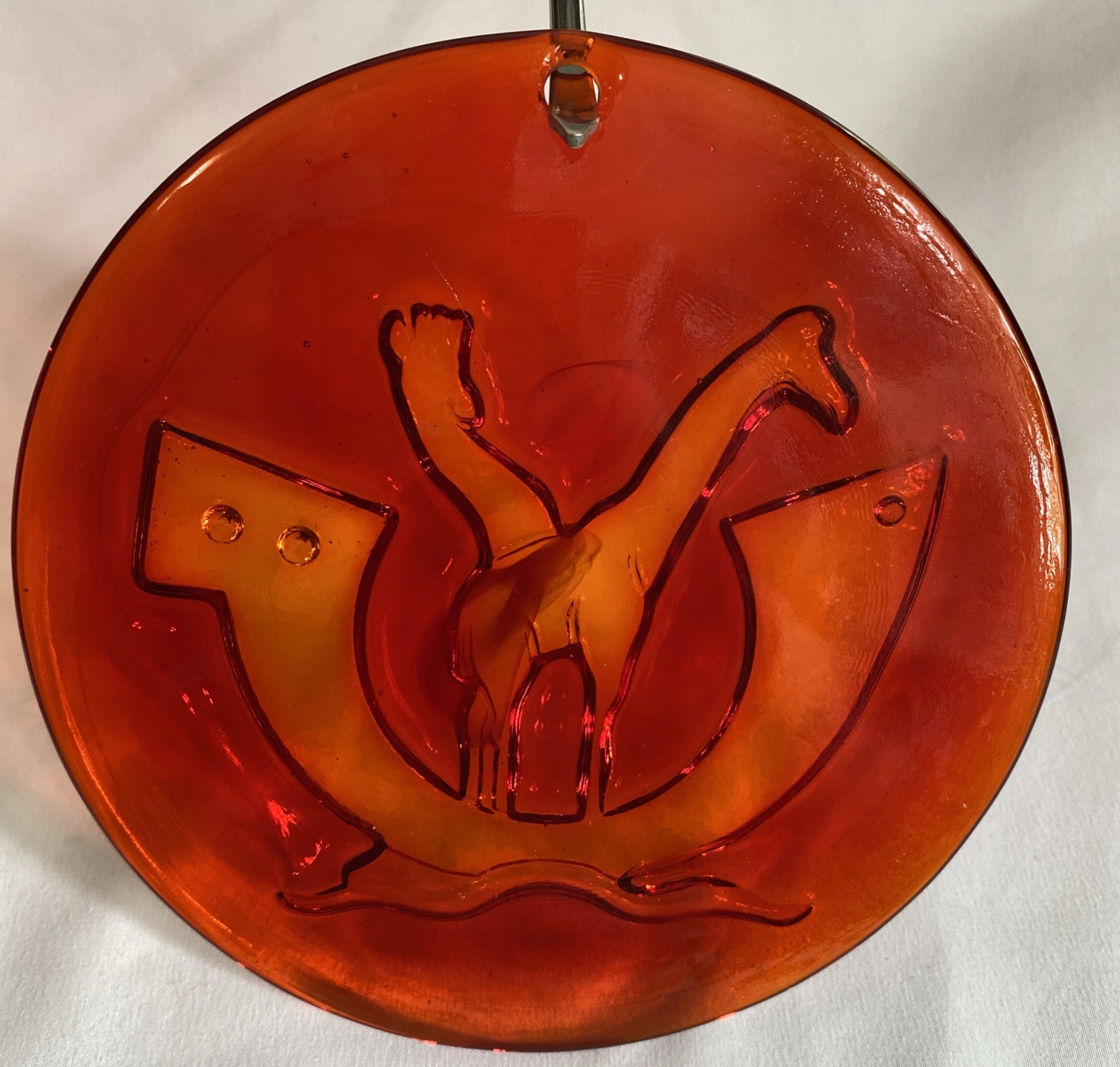 Vintage Holmegaard Orange Glass Noah’s Ark Giraffes Large Suncatcher