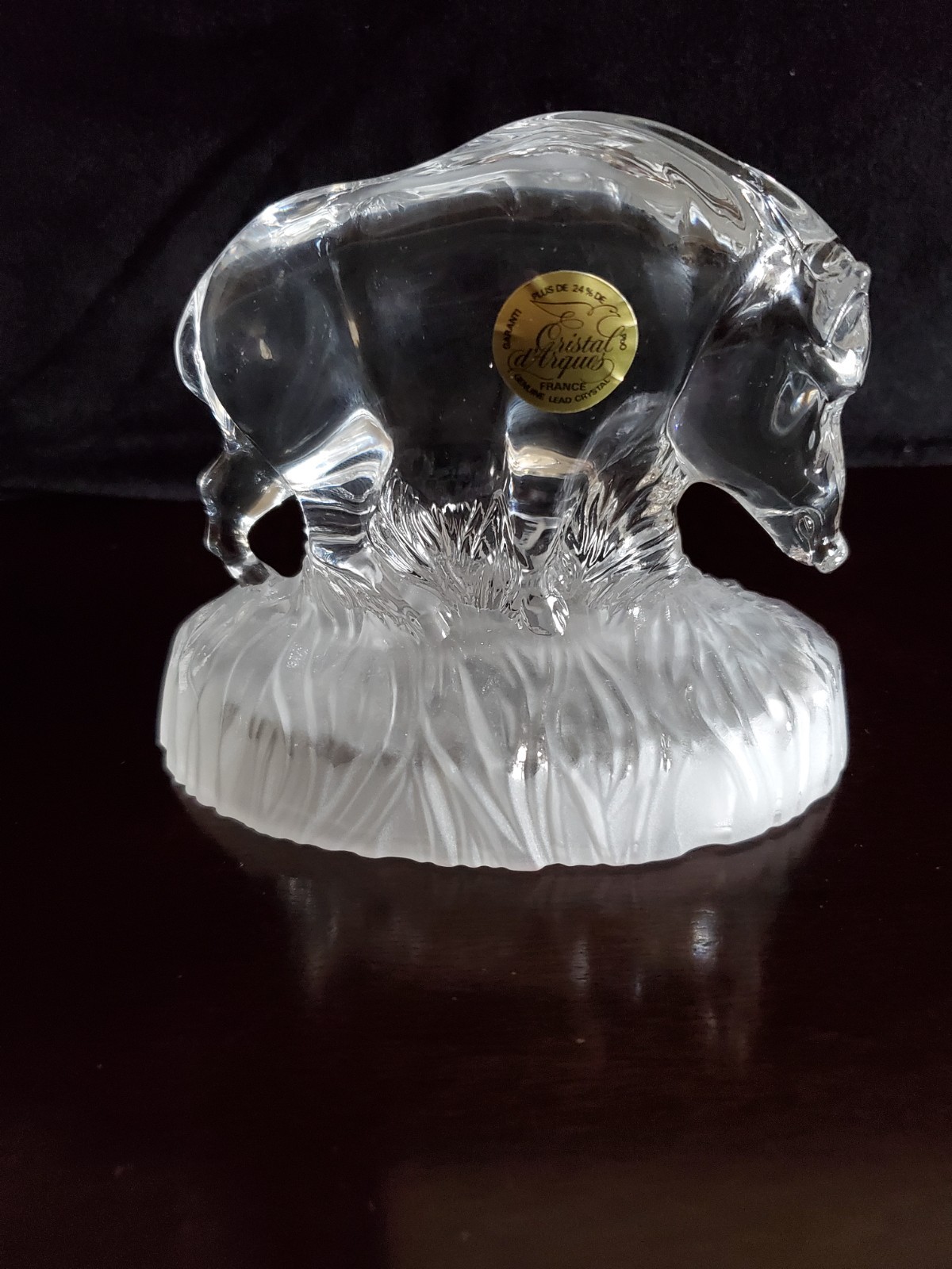 CRISTAL D’ARQUES LEAD CRYSTAL SANGLIER BOAR ON FROSTED STAND- NIB