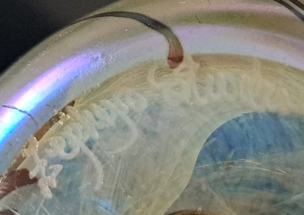 1978 ZEPHYR STUDIO Art Glass FLORAL VINE & FLOWERS Paperweight 2 7/8″ Iridescent