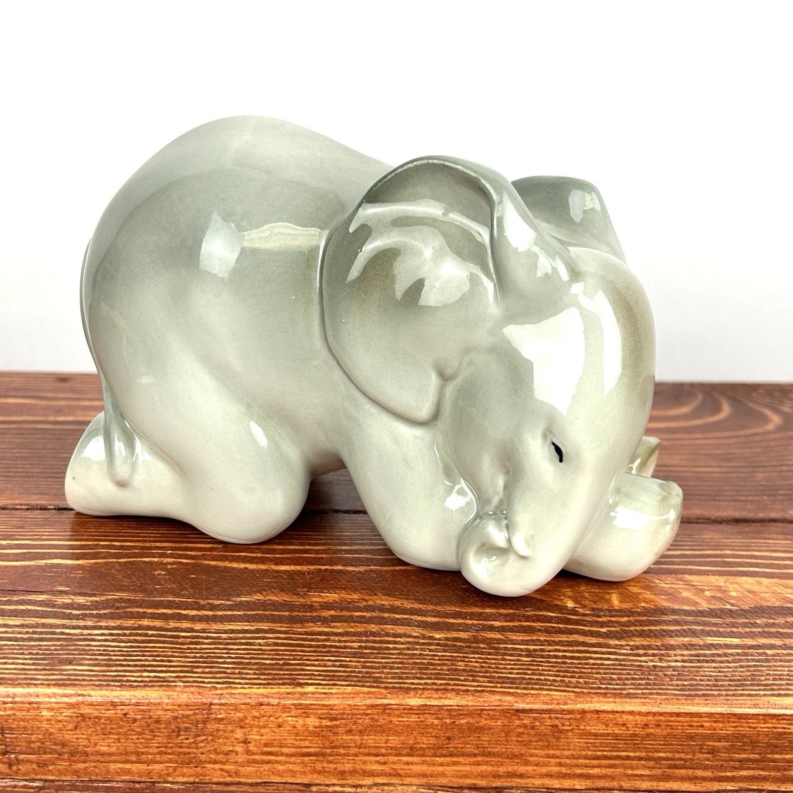 Vintage Made In USSR Russian Porcelain Gray Resting Baby Elephant Figurine