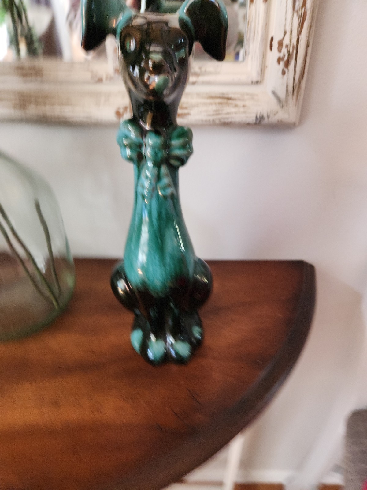 Blue Mountain Pottery Large Floppy Eared Dog Figurine Green Drip 13” Tall