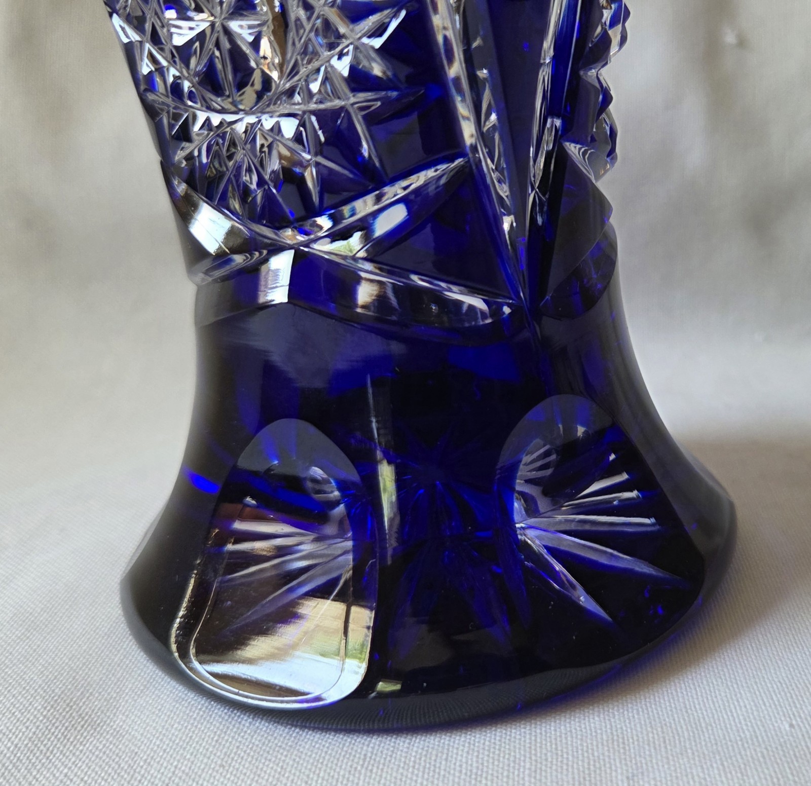 Cobalt Blue Cut to Clear Large 8 1/2-inch Glass Vase Nachtmann or Lausitzer (?)