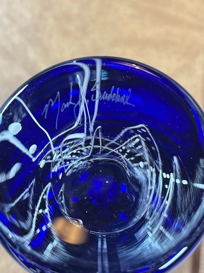 Mark Sudduth Studio Jazz art Glass Paperweight Vase 8.5” Geometric Lines