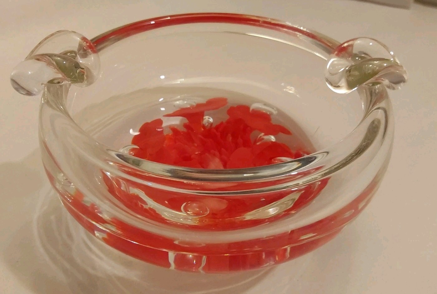 Vtge St Clair Maude & Bob Controlled Bubble Flowers ArtGlass Paperweight Ashtray