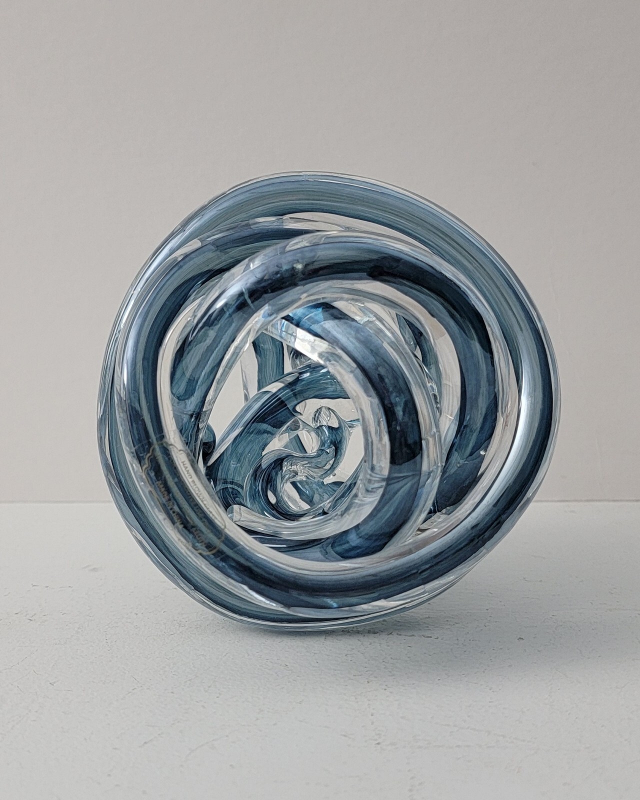Dark Blue Hand Blown Infinity Glass Knot Abstract Art Decor 4.5×4.5 Inches