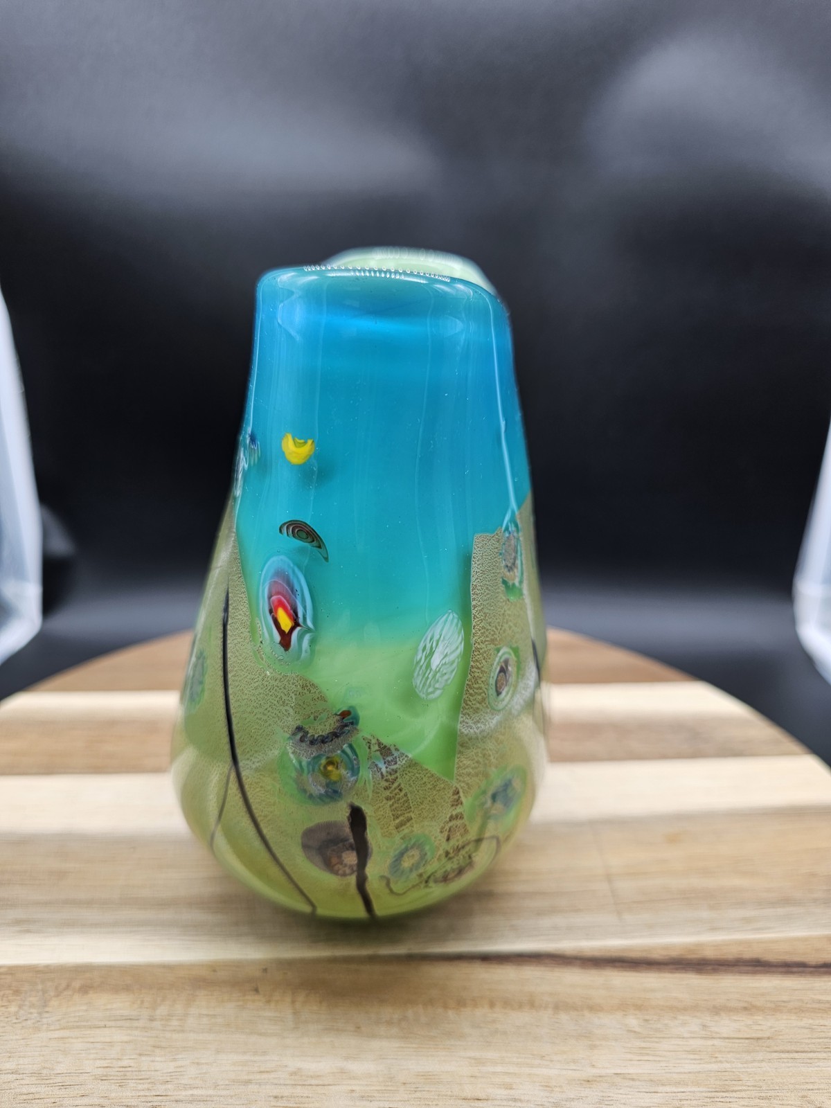 Murano Style Blown Art Glass Multicolor Flat Vase
