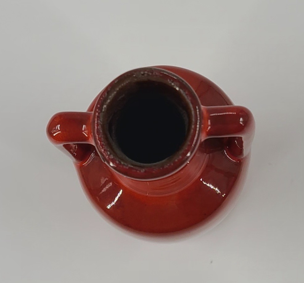 VTG 1980s Frankoma Pottery #20 Handmade Orange Double Handled Bud Vase 6.5″