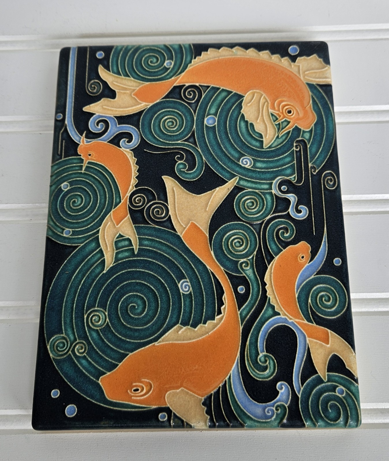 Vintage 1990s Motawi Tileworks Koi Pond Art Tile Ann Arbor Michigan 8×6