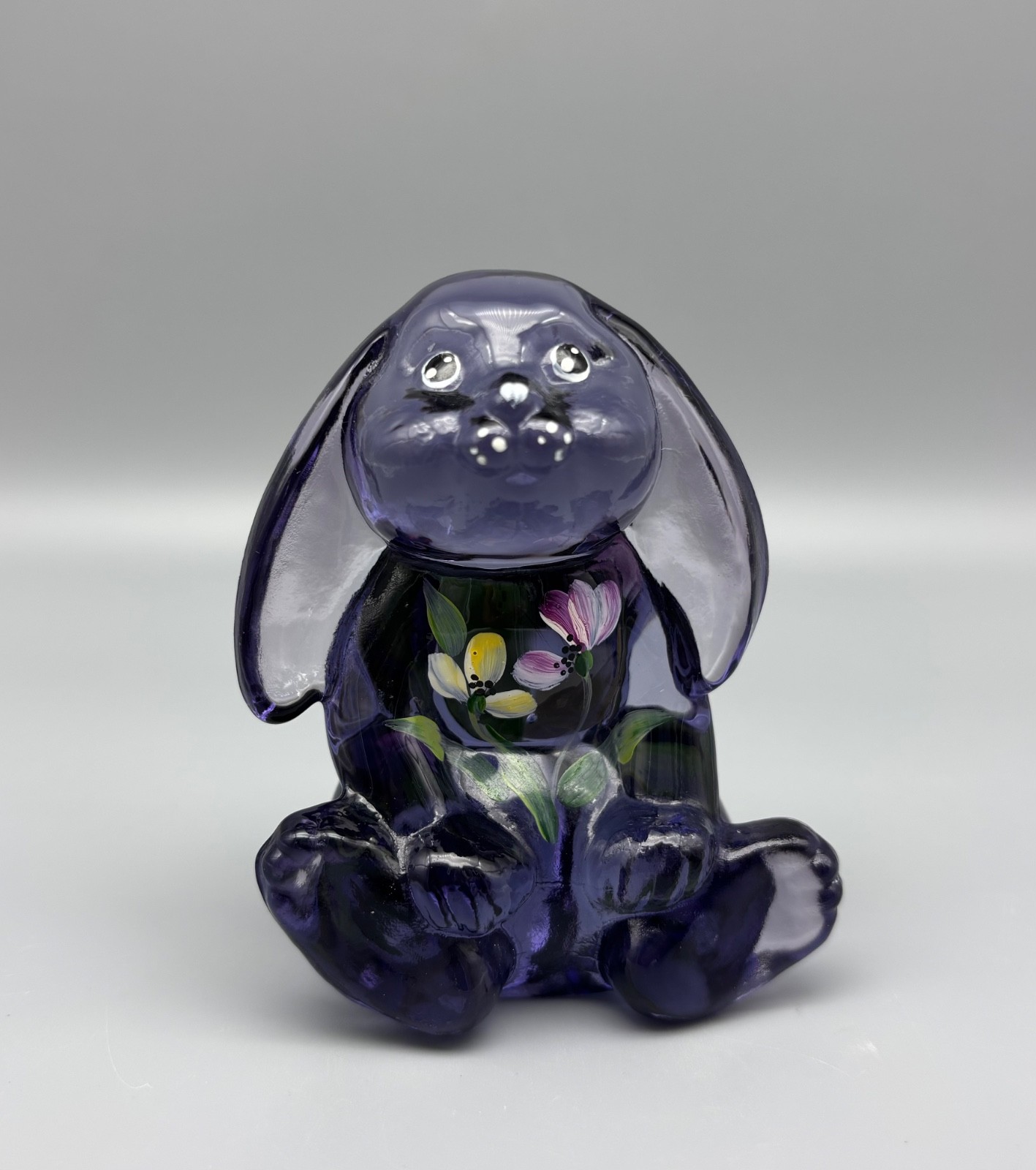 Fenton Lenox Translucent Purple Bunny Art Glass Figurine – Hand Painted & Signed