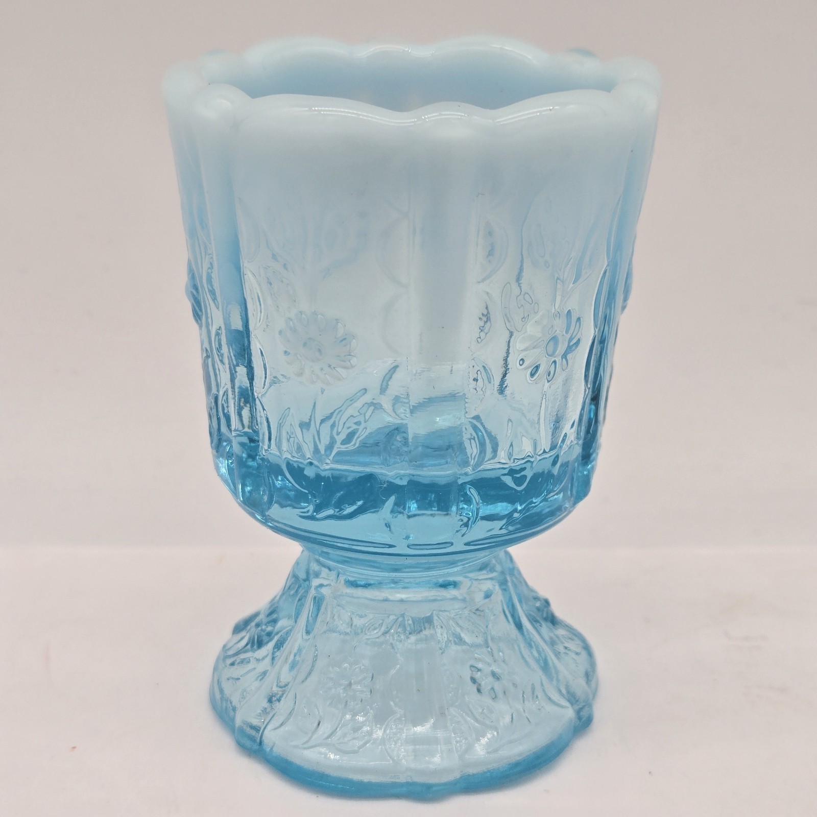 Fenton Aqua Blue Opalescent Glass Paneled Daisy Toothpick Votive Holder