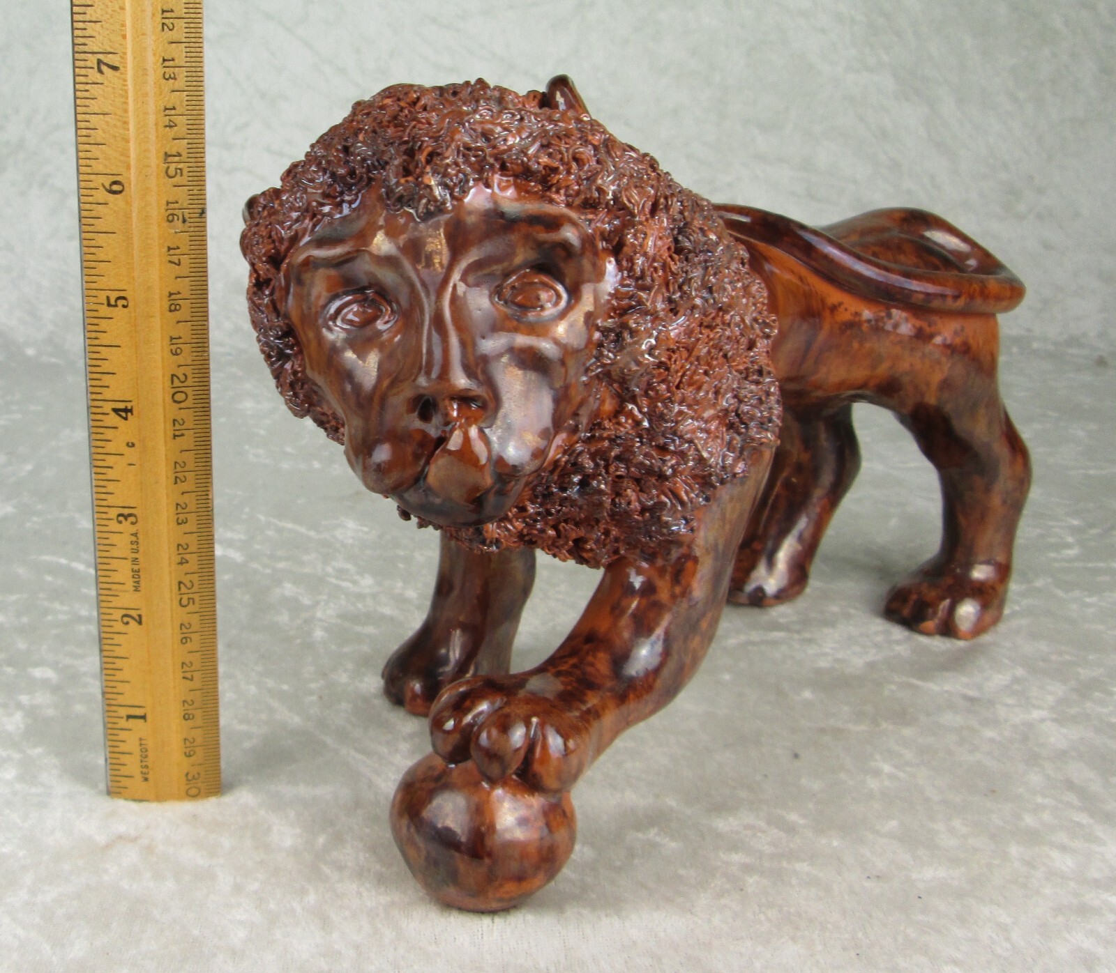 Cathy Gatch Turtle Creek Pottery Redware Lion Figurine Muesum Piece 10-1/4 inch