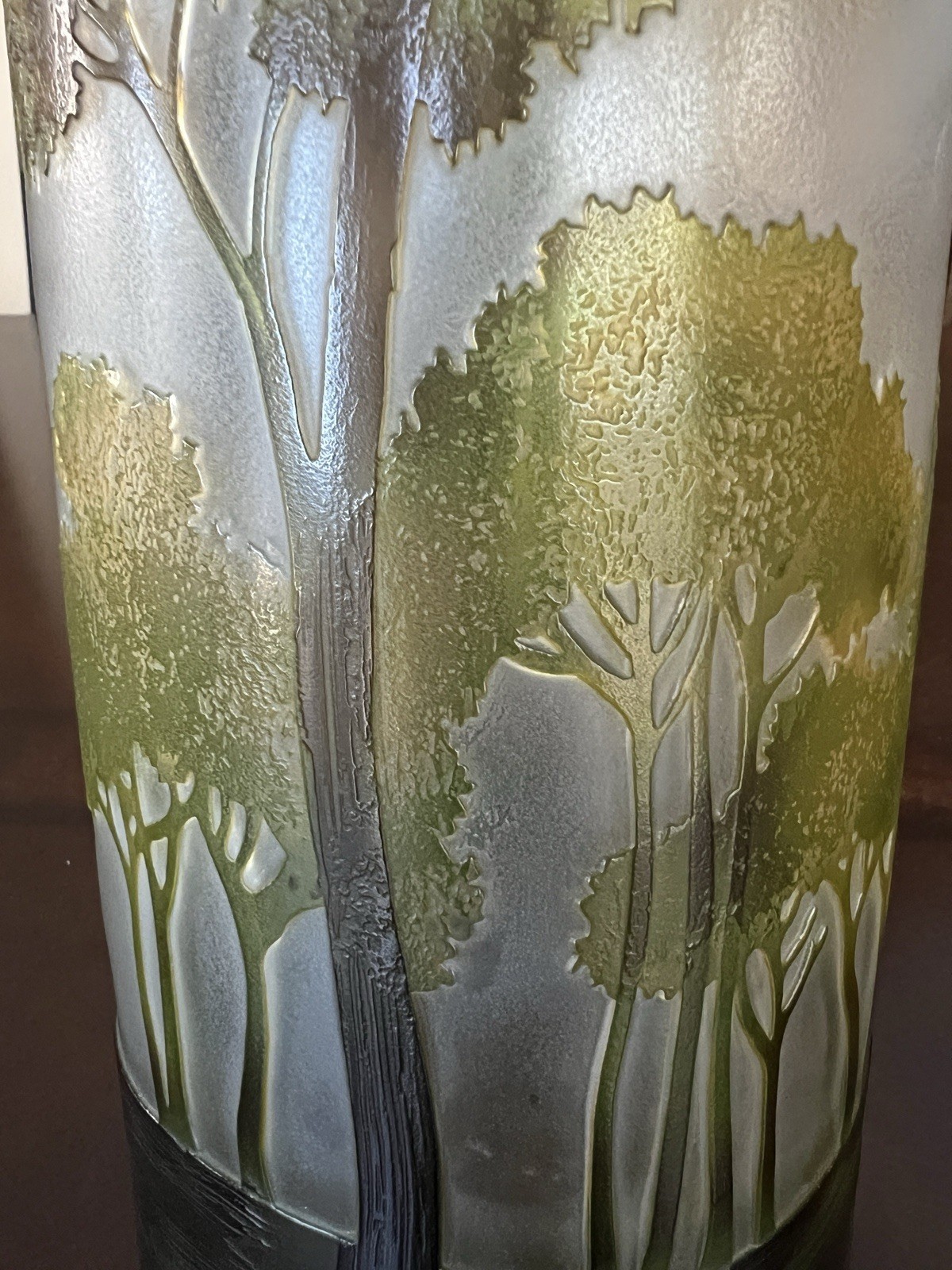 Vintage Mid-20th C Cameo Glass Vase Forest Landscape Gallé Style Large 15”