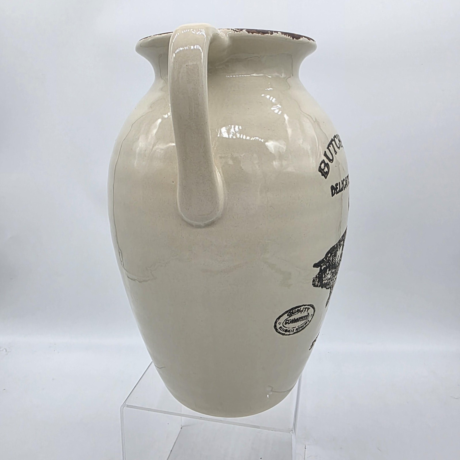Ceramic Pig Butchery Delicatessen Vase Handled Beige Kitchen Decor Farmhouse