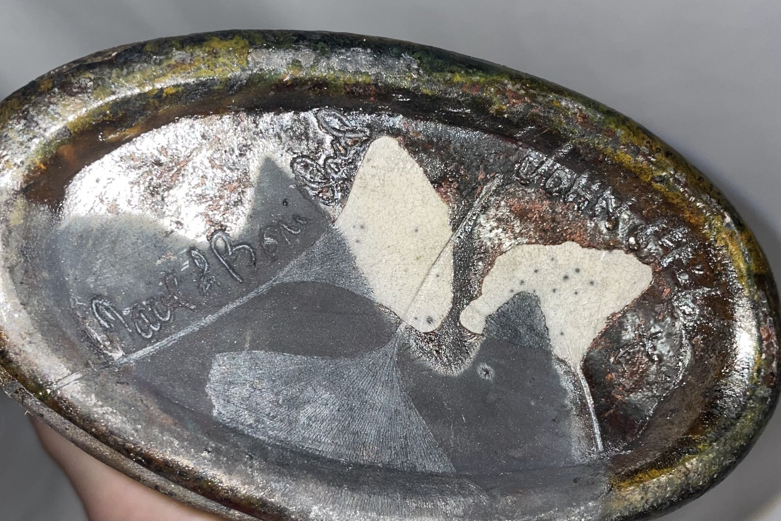 Raku Redware Signed Studio Art Pottery Vase Ginkgo Leaf Pattern