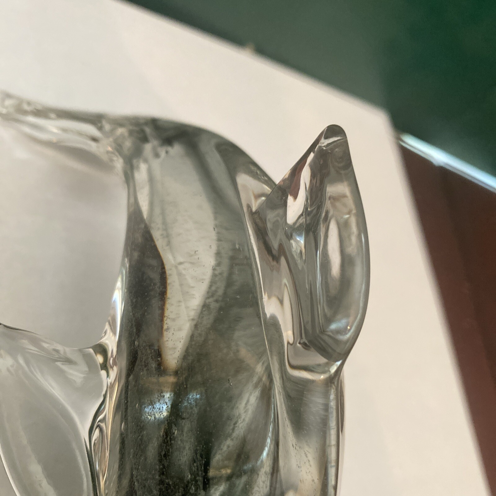 Vtg Art Glass Dolphin Paperweight Clear Blue & Gray Hues Hand Blown Figurine