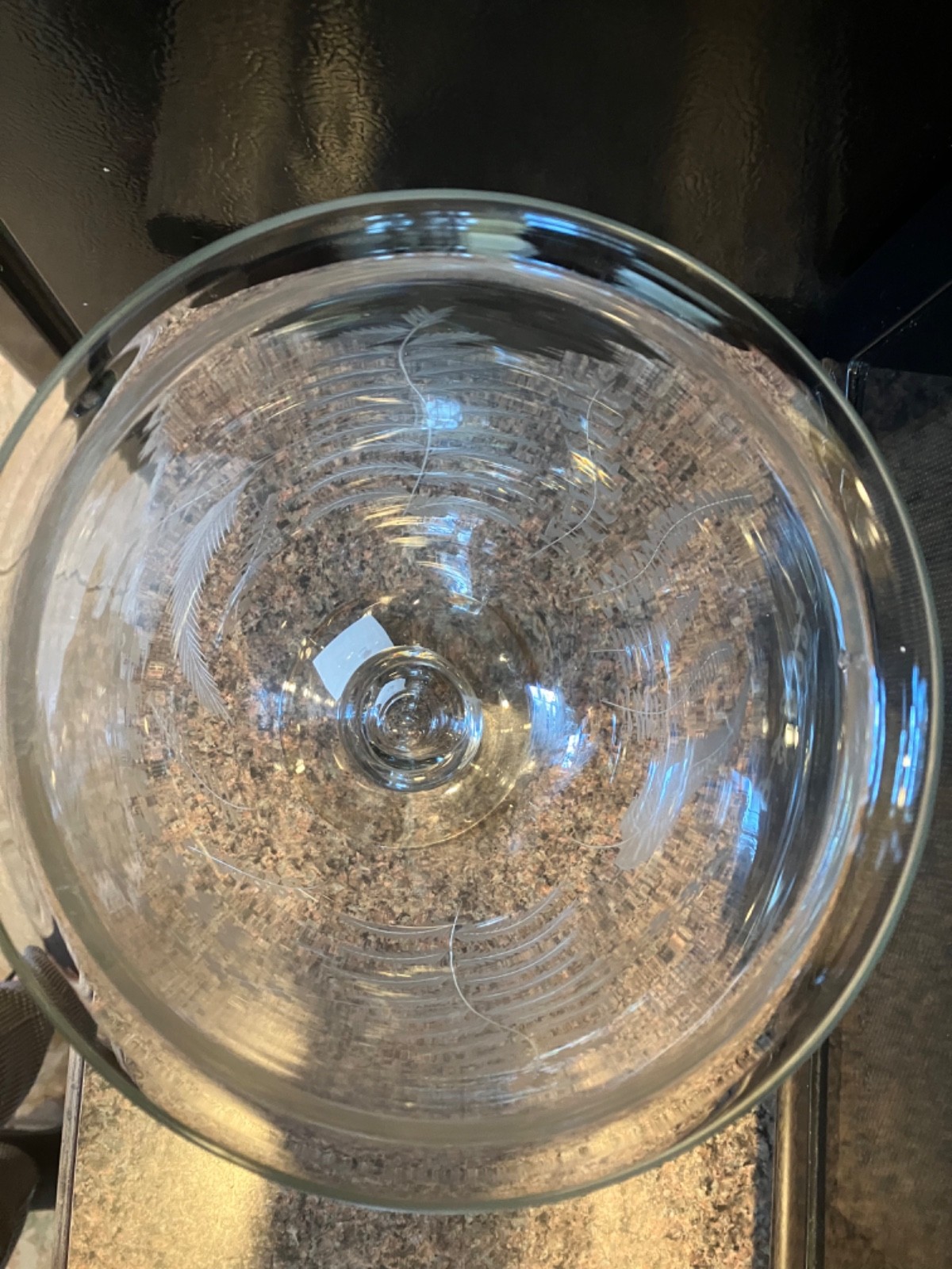 Fern cut and etched Large crystal footed vase/ candle holder 9.75 high 7.25 wide