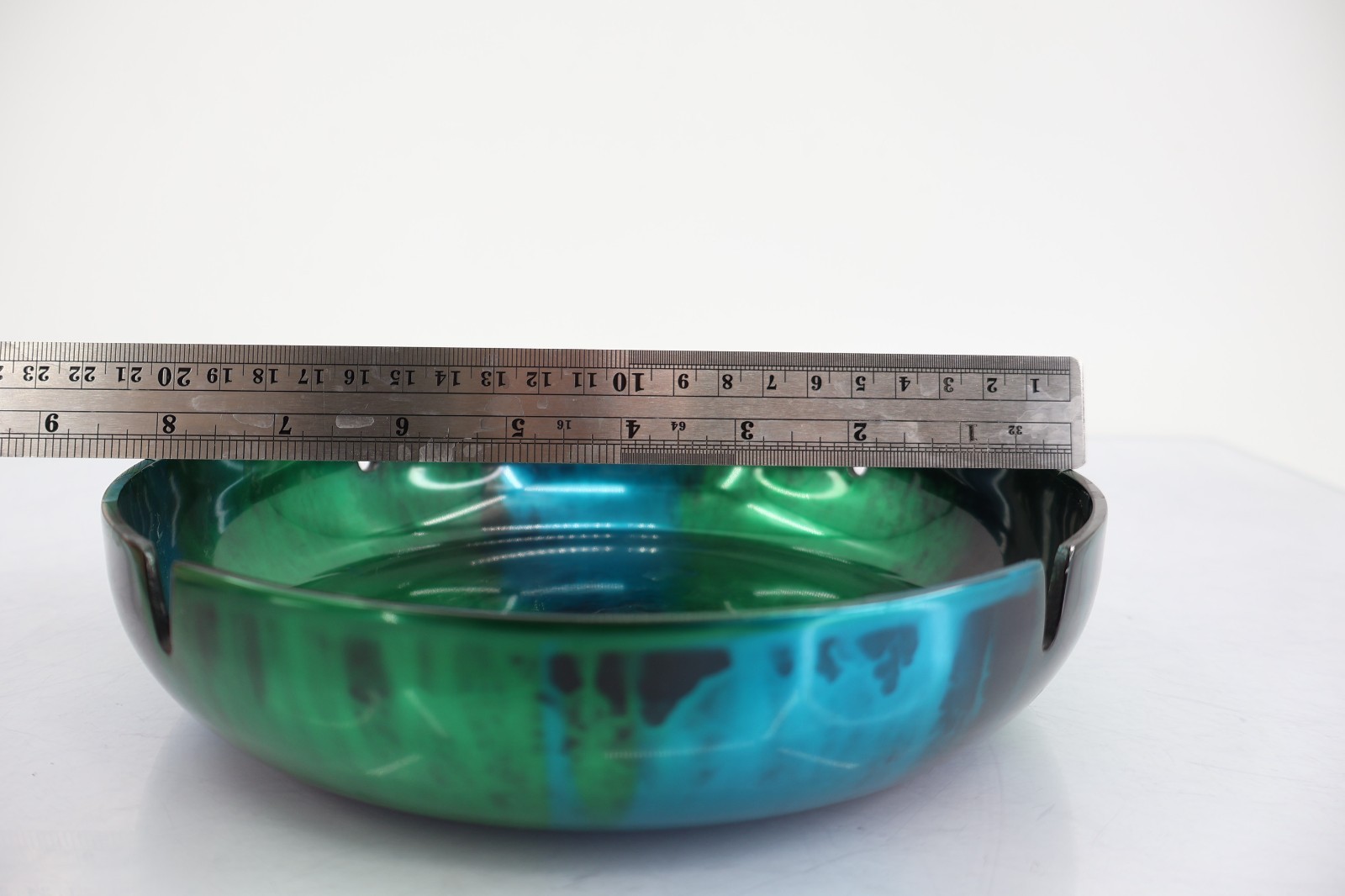 Iridescent Teal Green Black Enamel Metal Ashtray Catchall Dish Vintage MCM