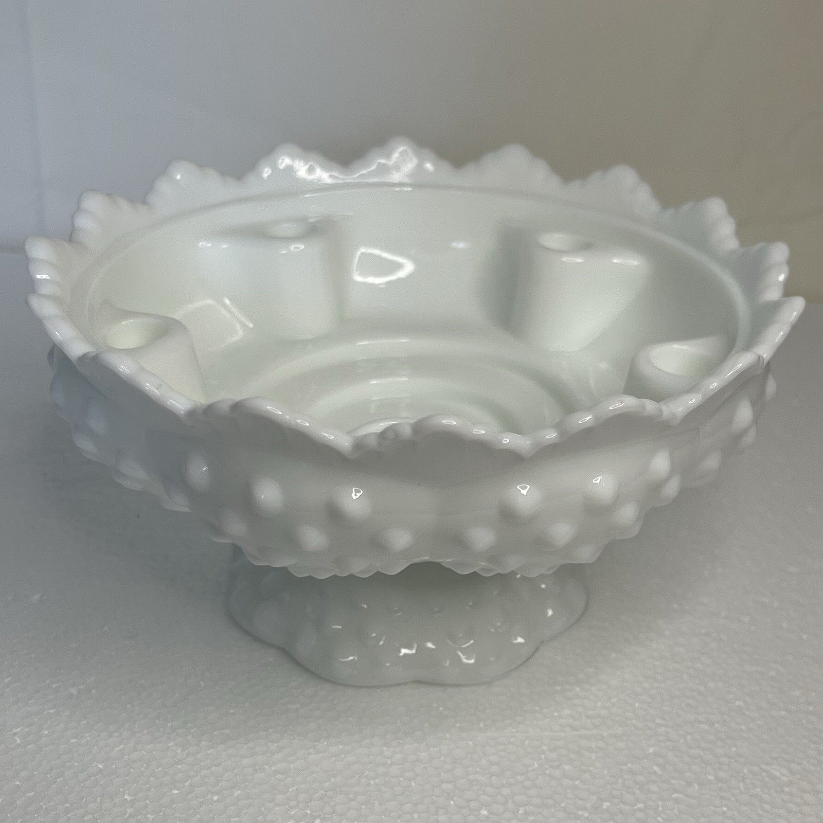 VTG Authentic Fenton Handmade Milk Glass Hobnail Candle Holder Original Sticker