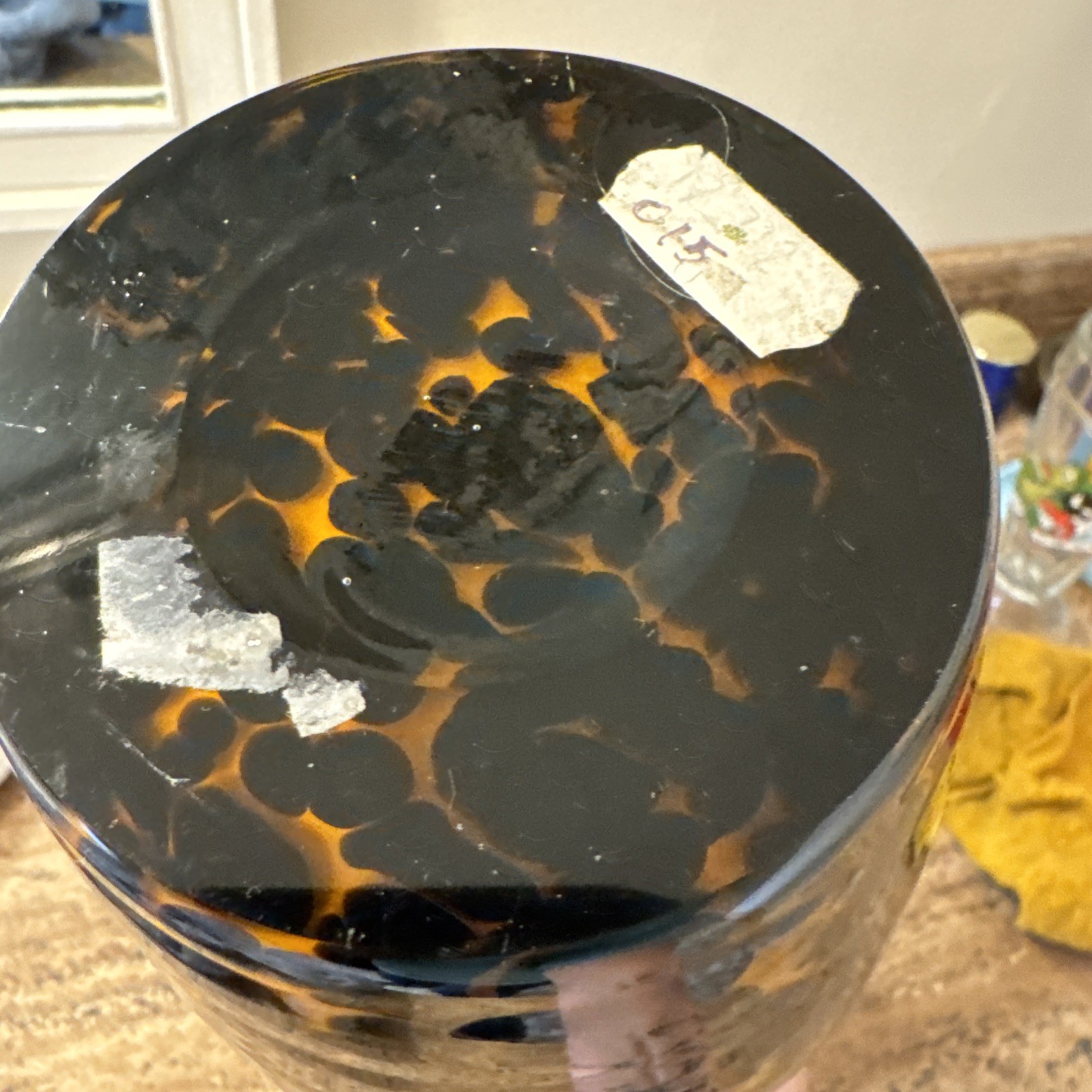 Hand Blown Art Glass Vase Amber/Brown Leopard Cheetah Print beautiful heavy base