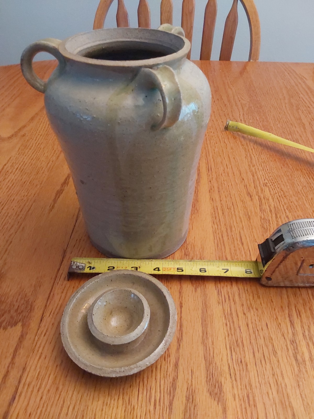 Glazed 3 Loop Handle 9+1/2″ Ht by 5″ Base 6+1/2 Top 4 ” Opening Vase HEAVY