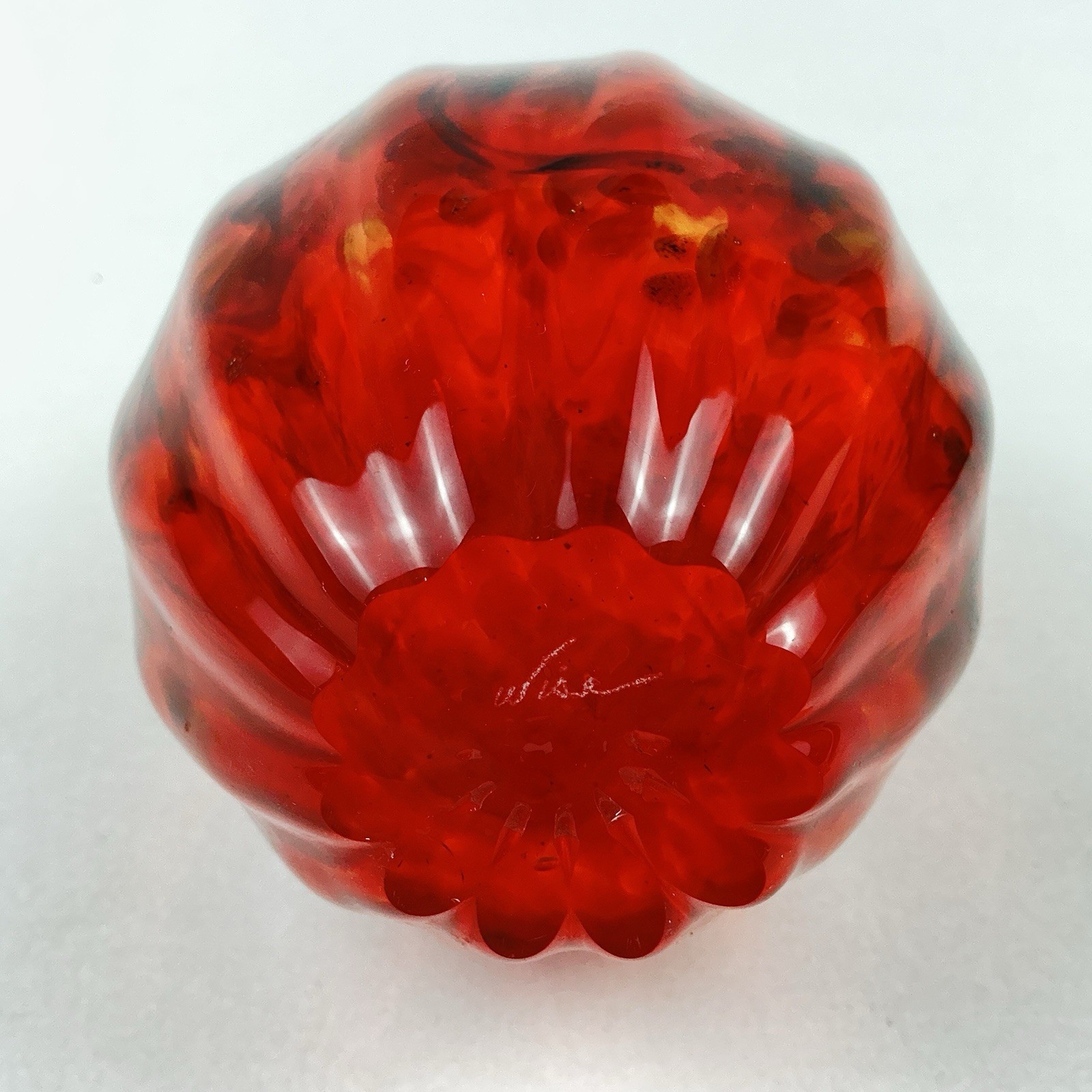 Swung Orange Art Glass Fluted Cocoon Vase Bill Wise Signed Expressions Studio
