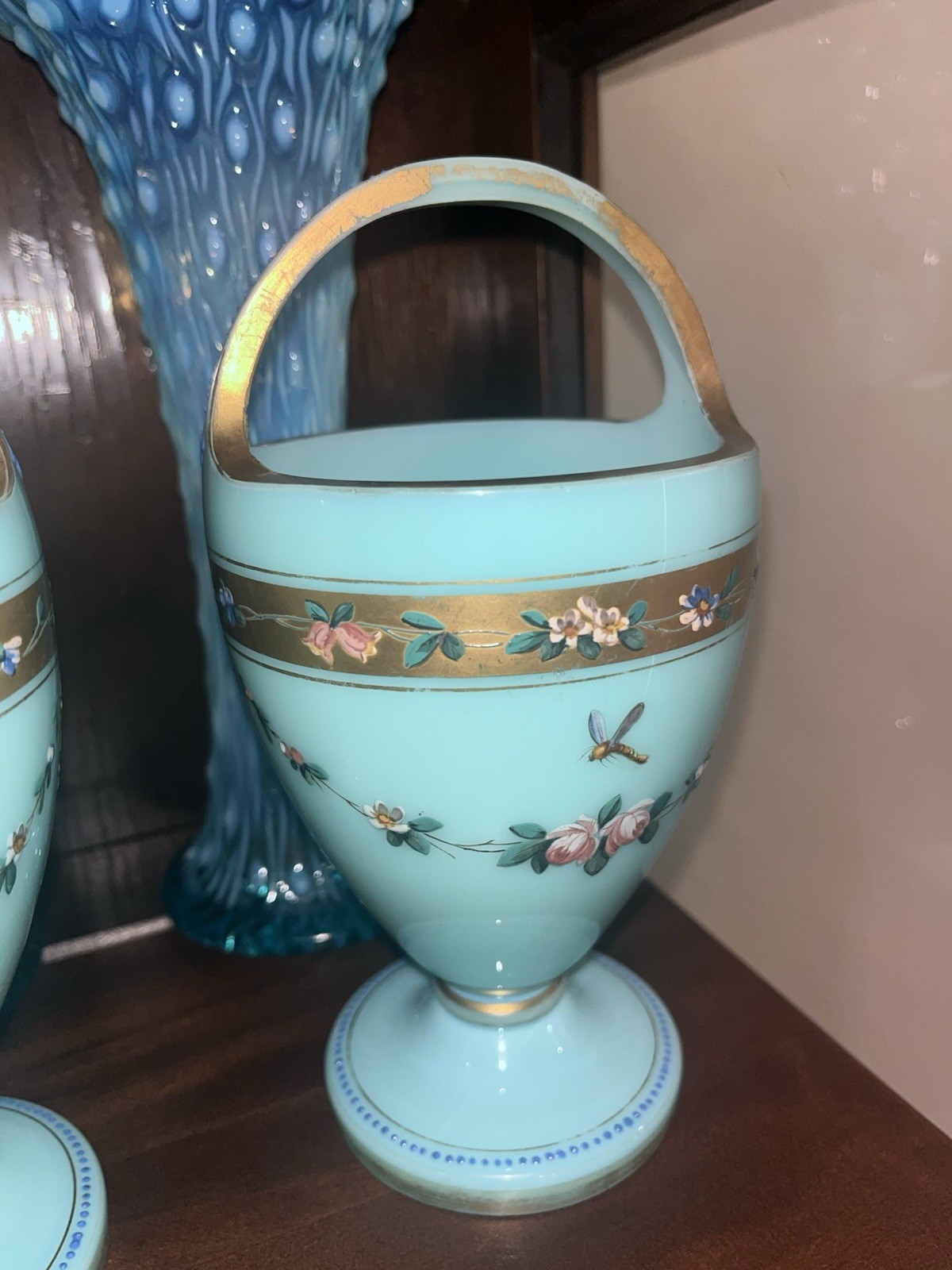 Victorian Robins Egg Blue Glass Baskets