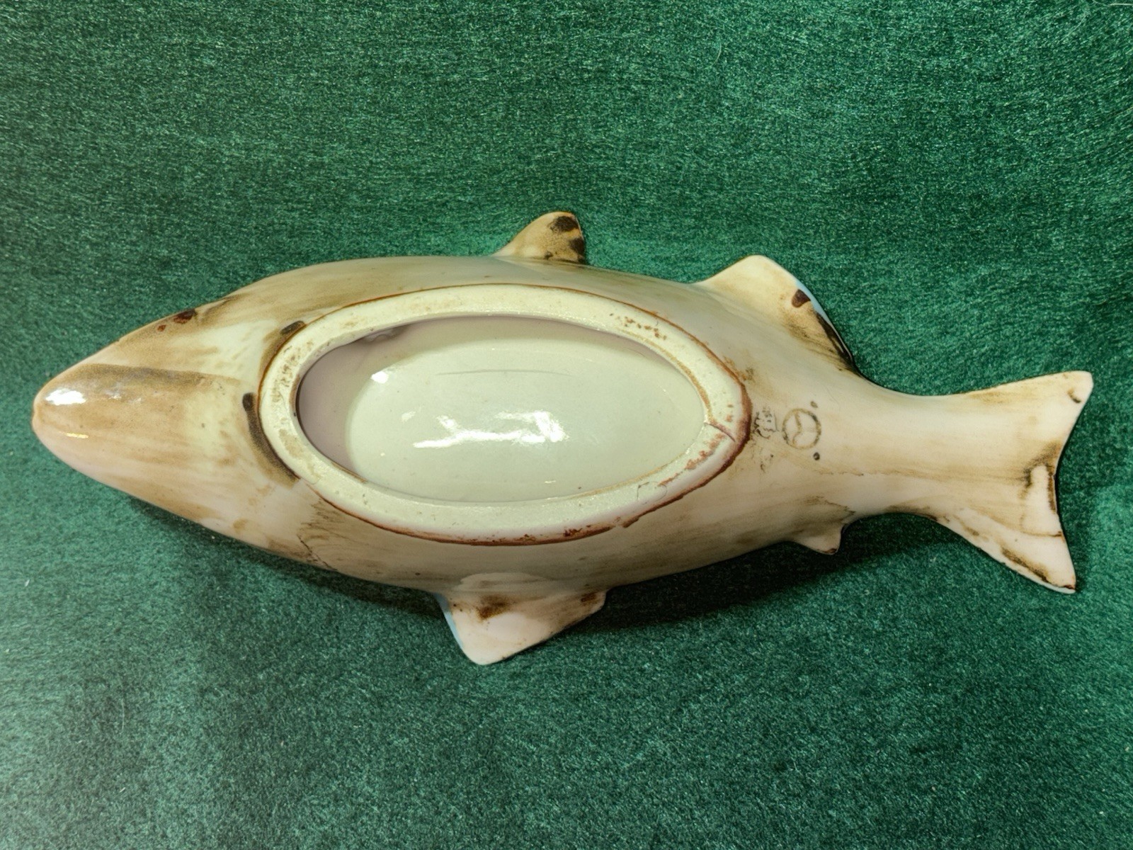 RARE!!! VINTAGE 8 3/4” AK-SAR-BEN GARDENS GLOSSY CERAMIC FISH ASHTRAY MINNESOTA