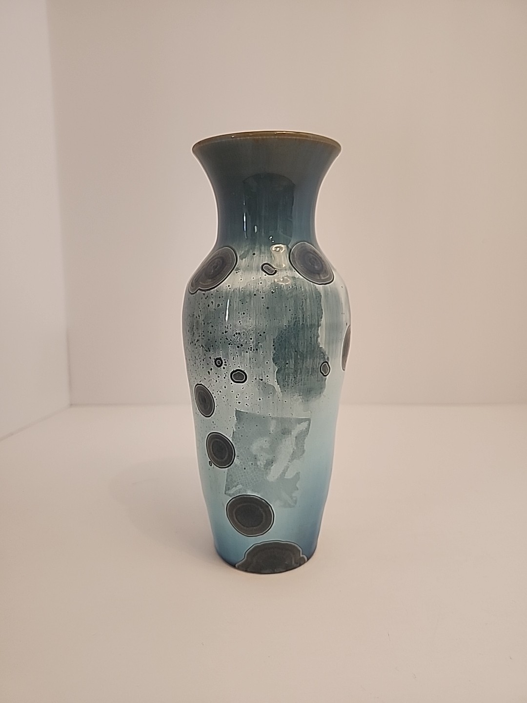 Montana 7.25″T Studio Art Pottery Vase Blue Crystalline Glaze Signed RW 2020