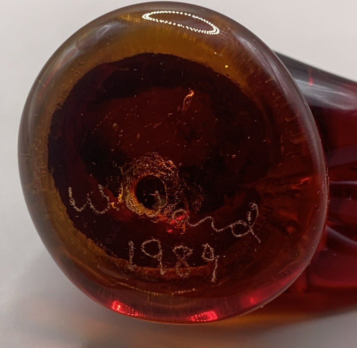 Cardinal of Love Bird by Titan Art Glass-Signed 2 7/8″ by 4″