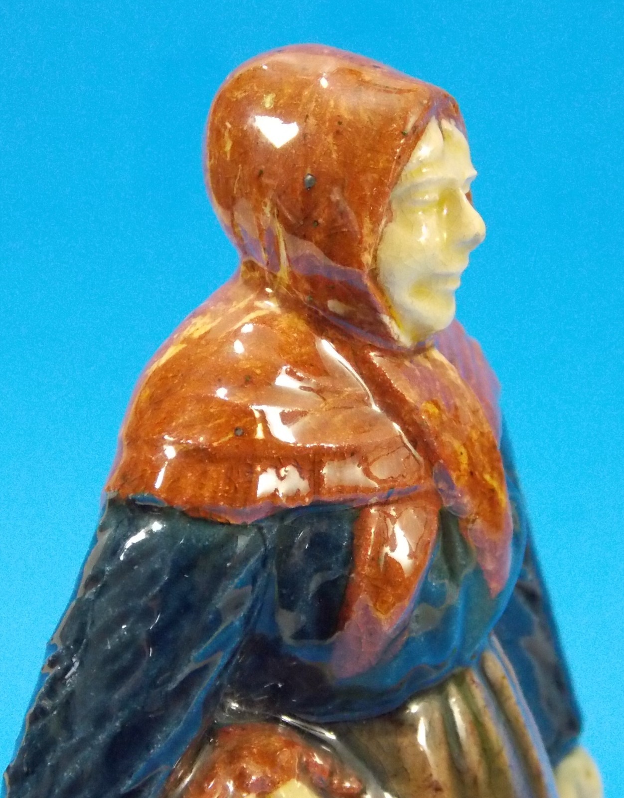 Vintage Continental Majolica Pottery Fisherman & Wife Figures Marked 6 1/2″
