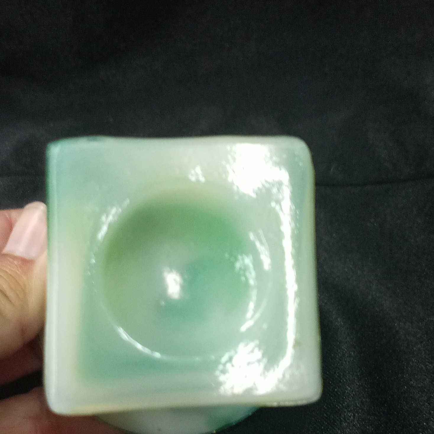 Green White Swirl Glossy Glass Decorative Vase Pedestal Beaded Rim Art