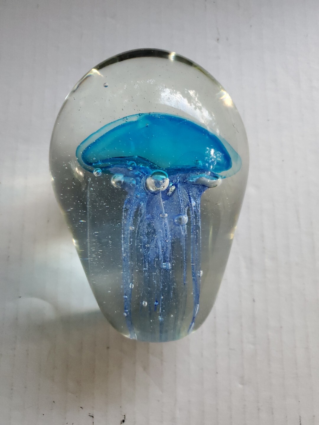 Jellyfish Art Glass Blue Paperweight 6 Inches Weighs 3 Pounds 14.5 Ounces