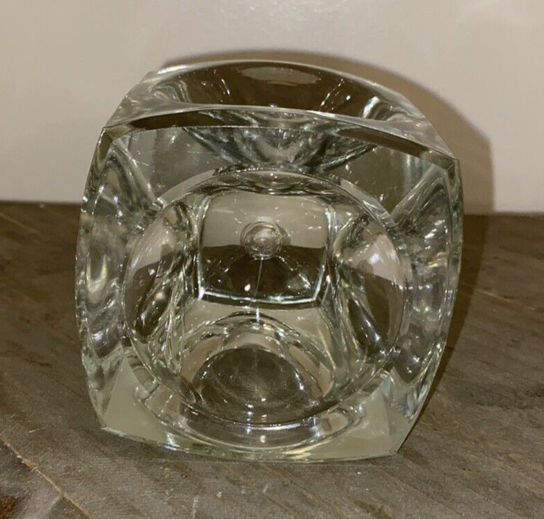 VTG Sklo Union Czech Glass Cube Candle Holder Op Art 60s Rudolf Jurnikl