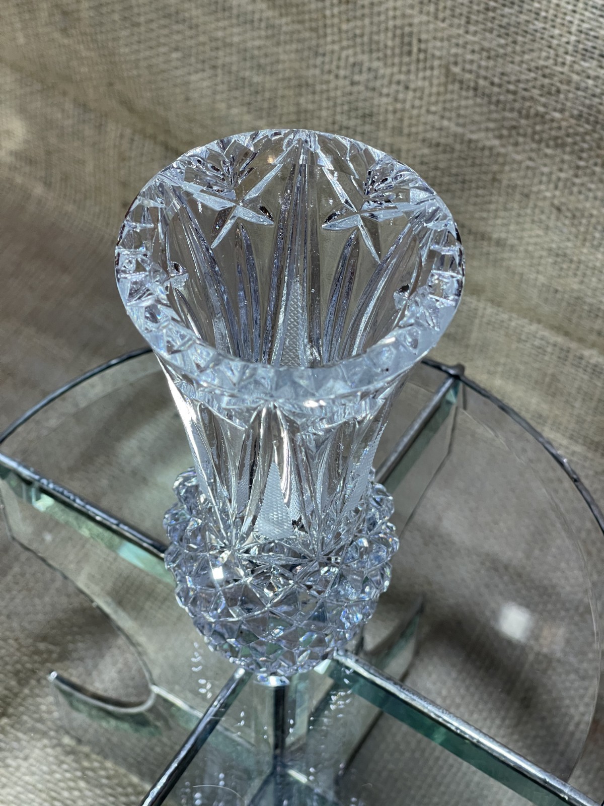 Agarthi Cristallo, Hand-Cut, Full Lead Crystal Diamond Pattern Vase 6” / ITALY