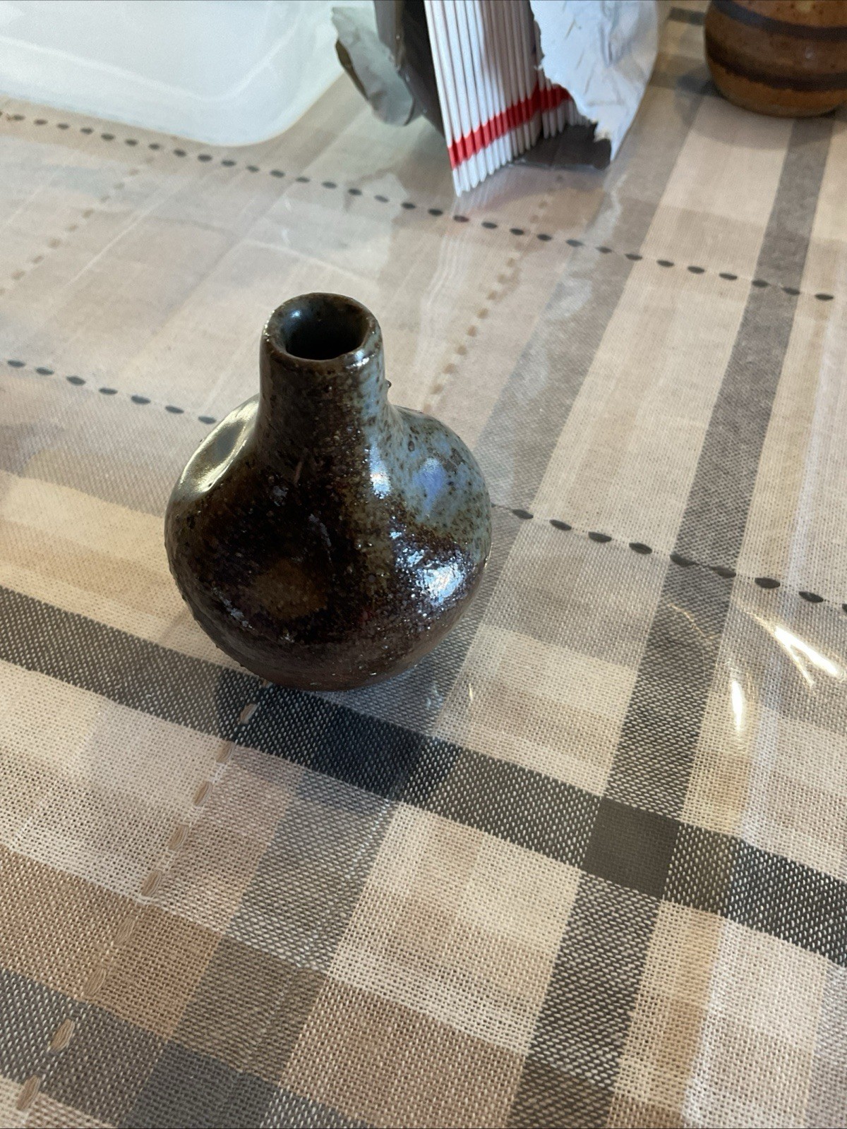 Pottery Bud Vase 3 Inches Tall Signed
