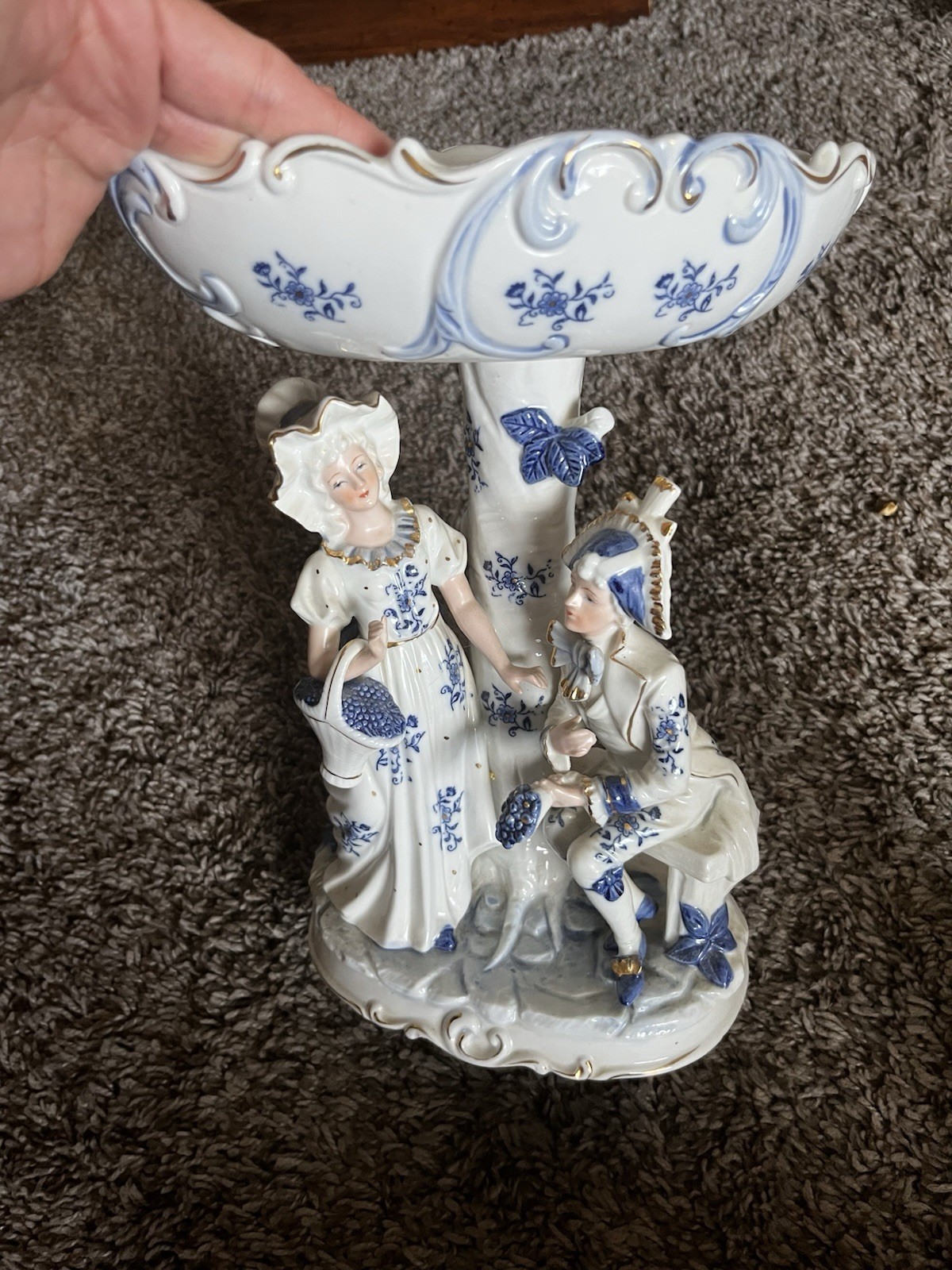 Antique late 1800s figural, Meissen/German style reticulated Bowl Compote