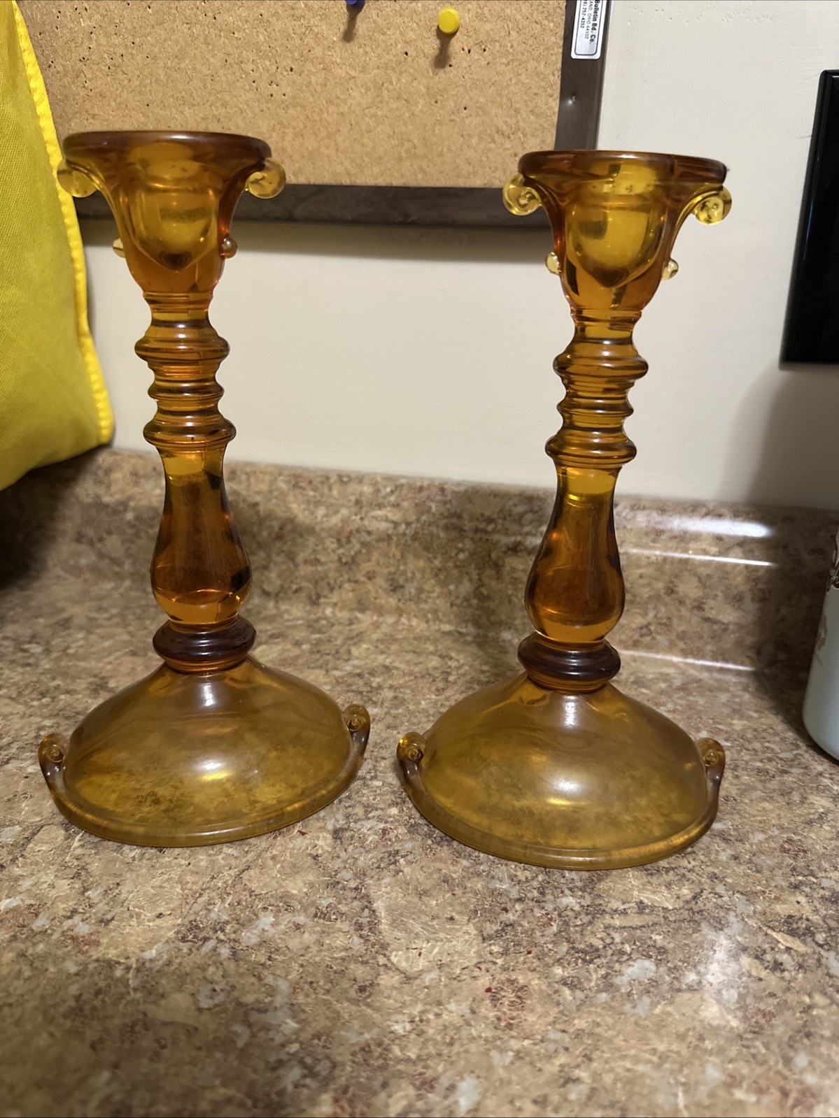 Vintage Amber Glass Taper Candle Holders – Set of 2