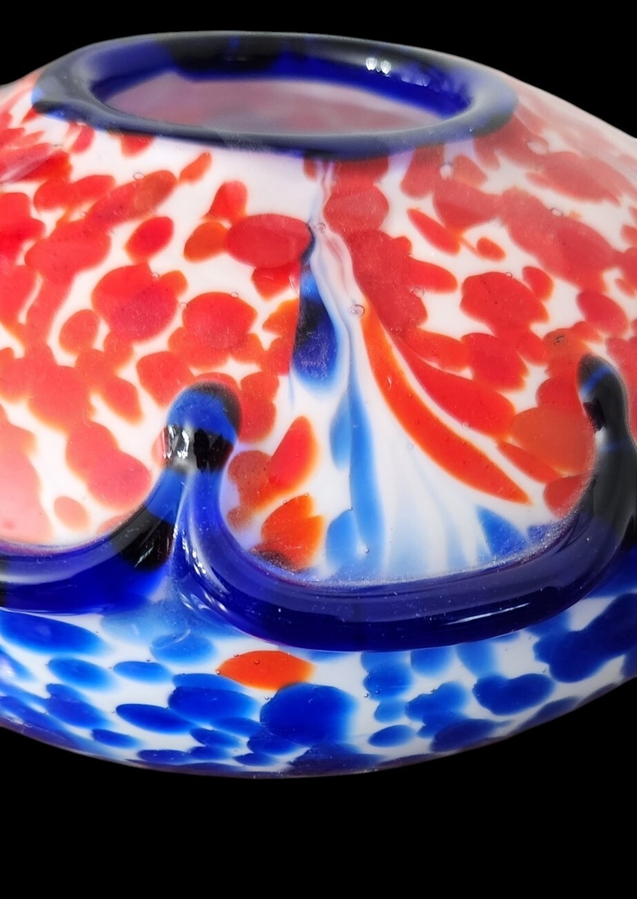 Vintage Murano Rose Bowl Summerso Belle Cobalt Blue White Green Red Art Glass