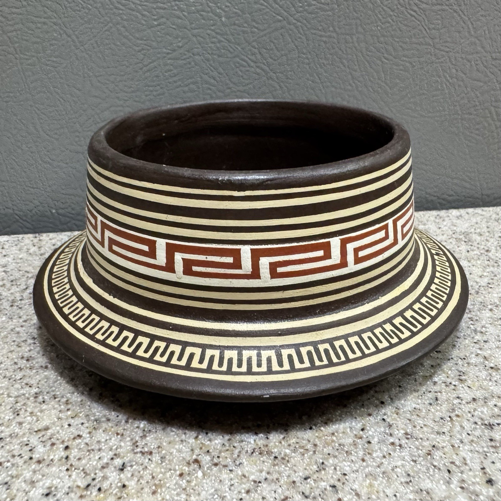 Vtg Greek Pottery Handmade Painted Dish Pillar Candle Holder 2.25”x5” in VGC