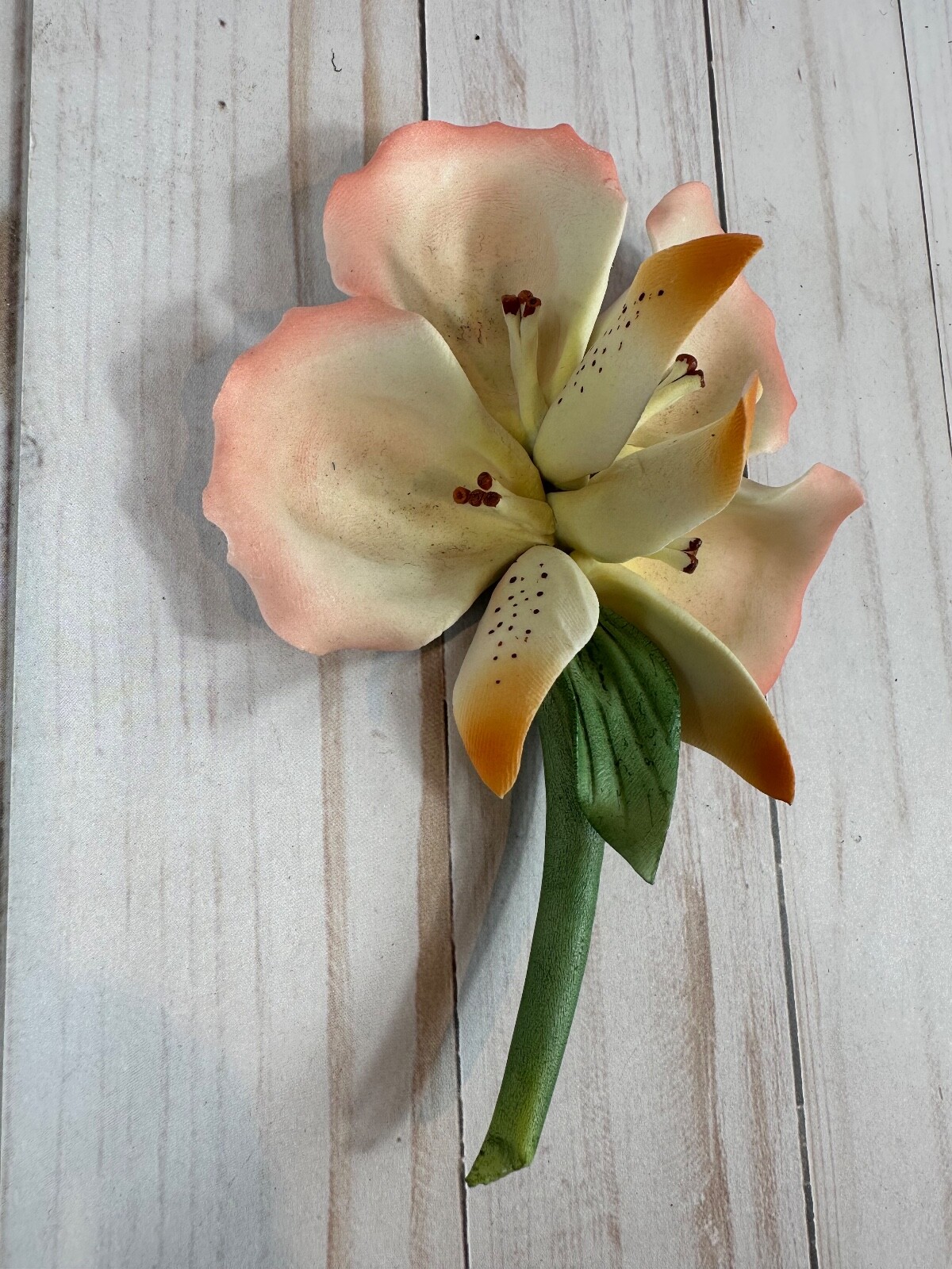 Vintage Bisque Porcelain Dea Capodimonte Pink and Yellow Flower Made in Italy