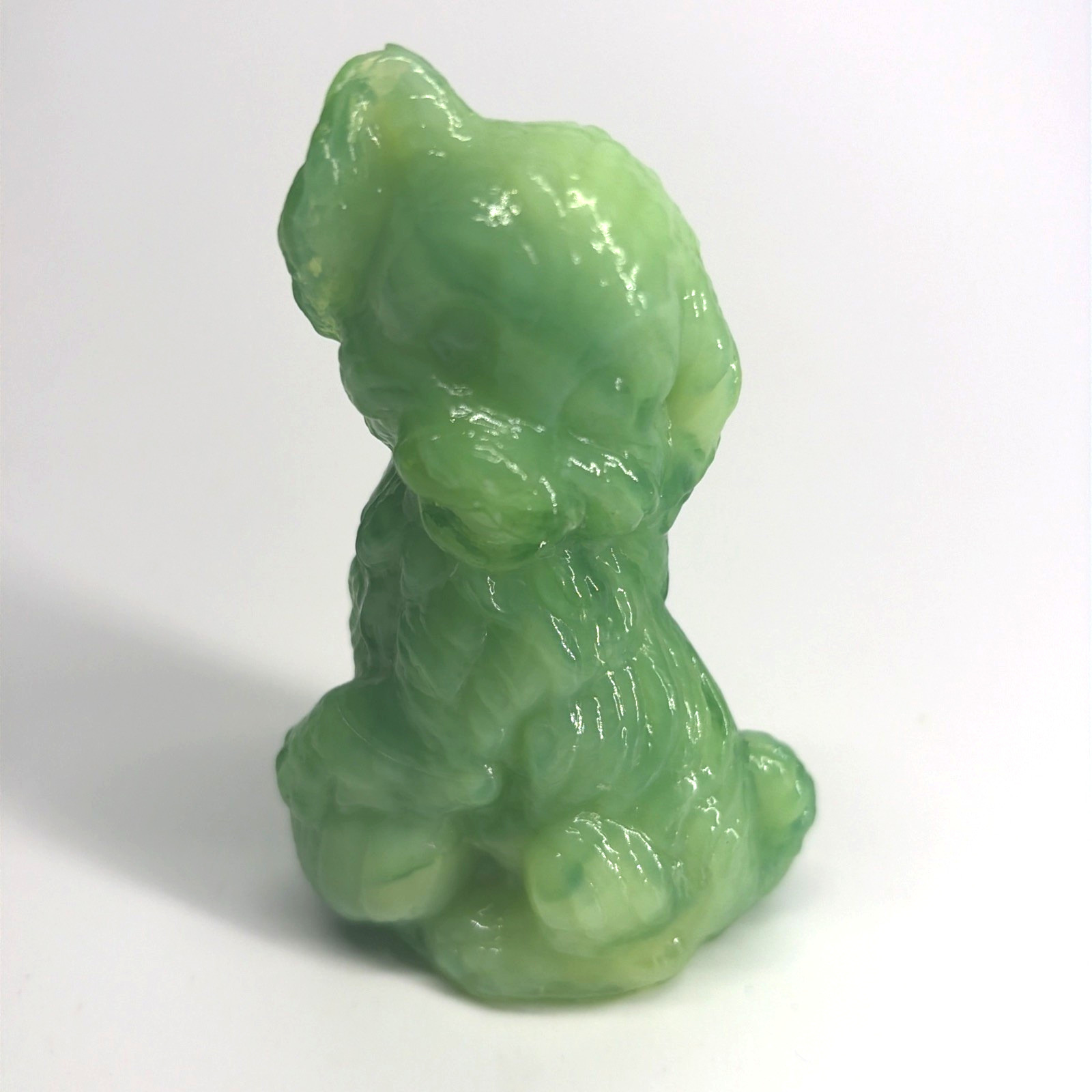 Boyd Skippy Dog Figurine Mint Green Slag 3.5″ Vaseline Uranium Glass Glow HTF