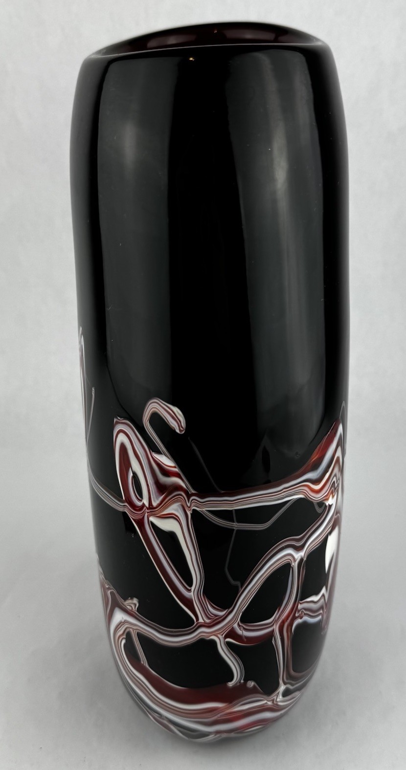 Art Glass Vase Marked Black With Red White Studio Glass Heavy